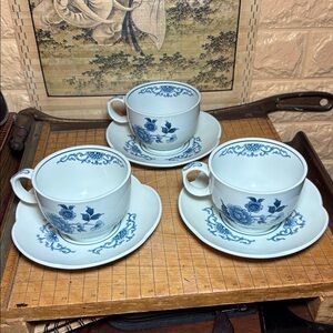 Noritake Cup Saucer Set of 3 Versatone Orient Sometsuke B352W17 Japan